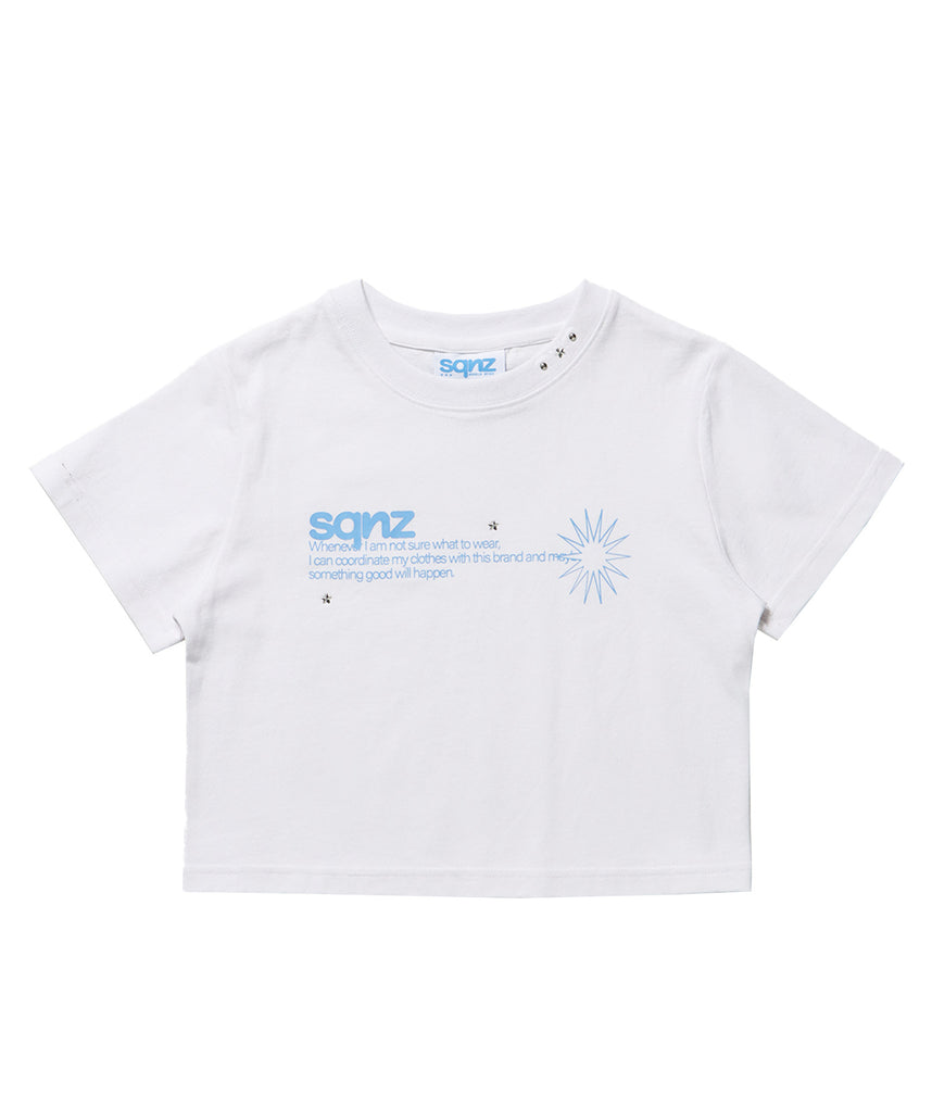 sqnz logo babe tee / 半袖 ワンポイント レディース クルーネック ピチT ちびT へそ出し ホワイト