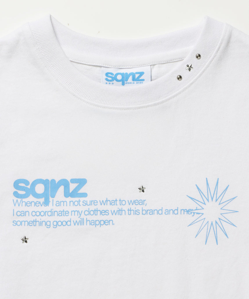 sqnz logo babe tee / 半袖 ワンポイント レディース クルーネック ピチT ちびT へそ出し ホワイト