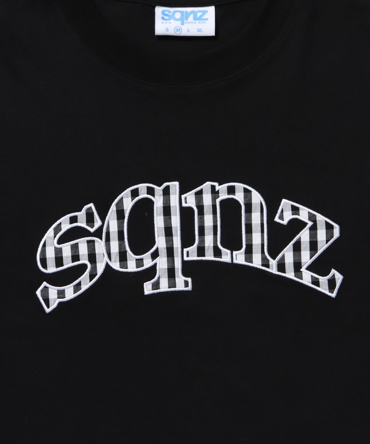※WEB限定 / ギンガムチェックワッペン半袖T / sqnz gingham applique tee ブラック