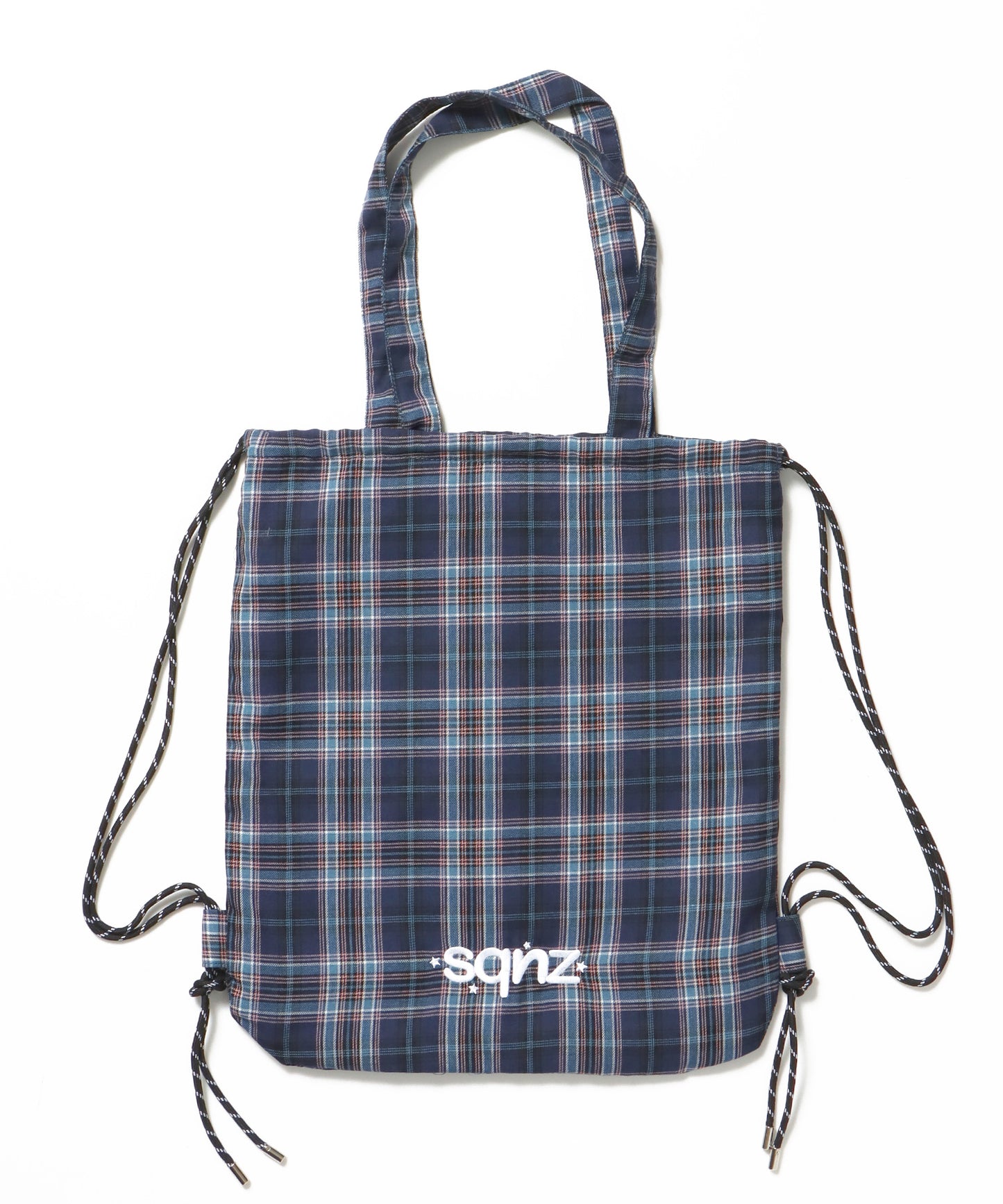 sqnz dairy 2way knapsack / ナップサック バック 2WAY ブランドロゴ チェック ストライプ ネイビー