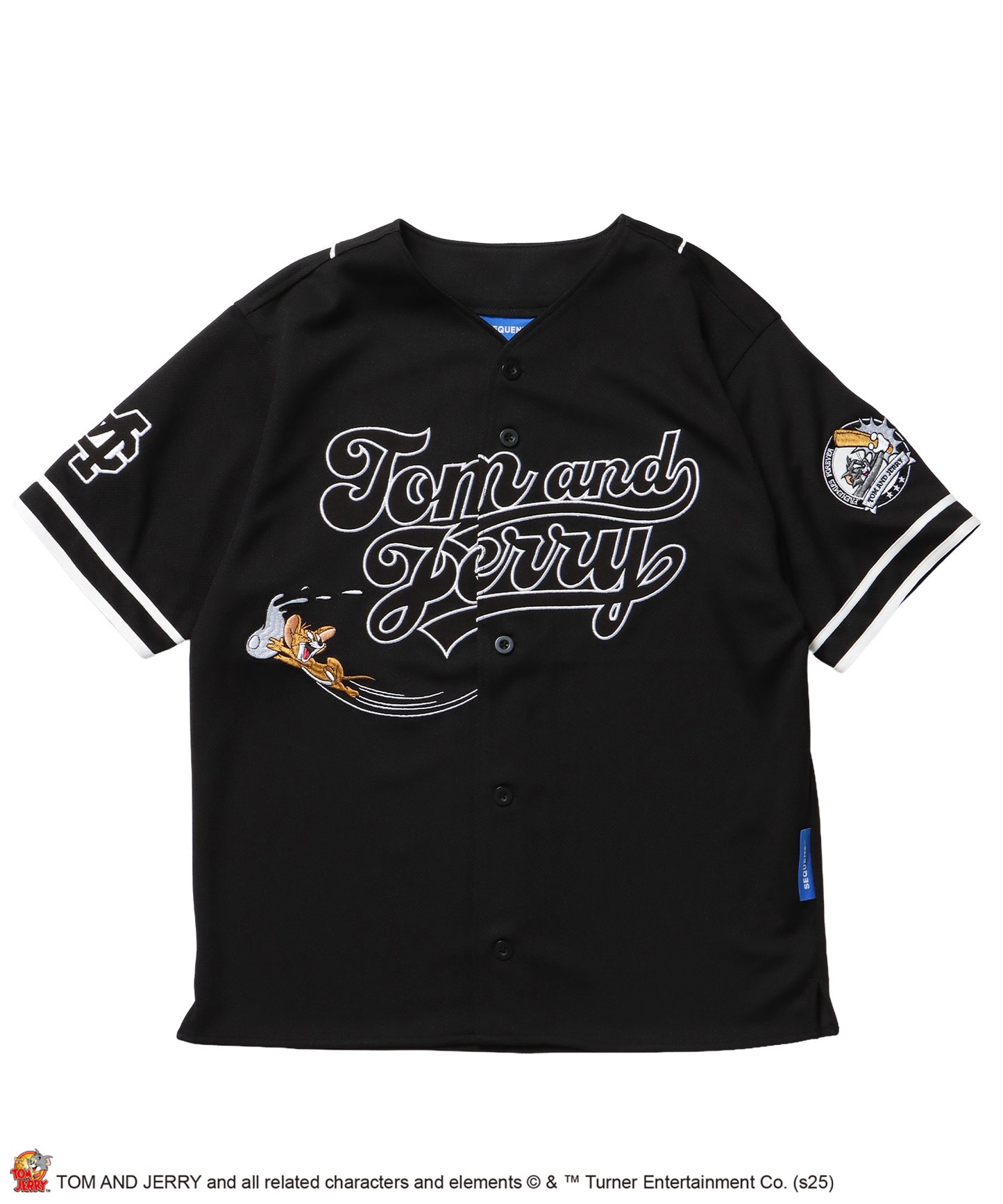 TJ TROBLE MAKER BASEBALL SHIRTS / トムとジェリー シャツ 半袖 ワッペン 刺繍 ワンポイント ブラック