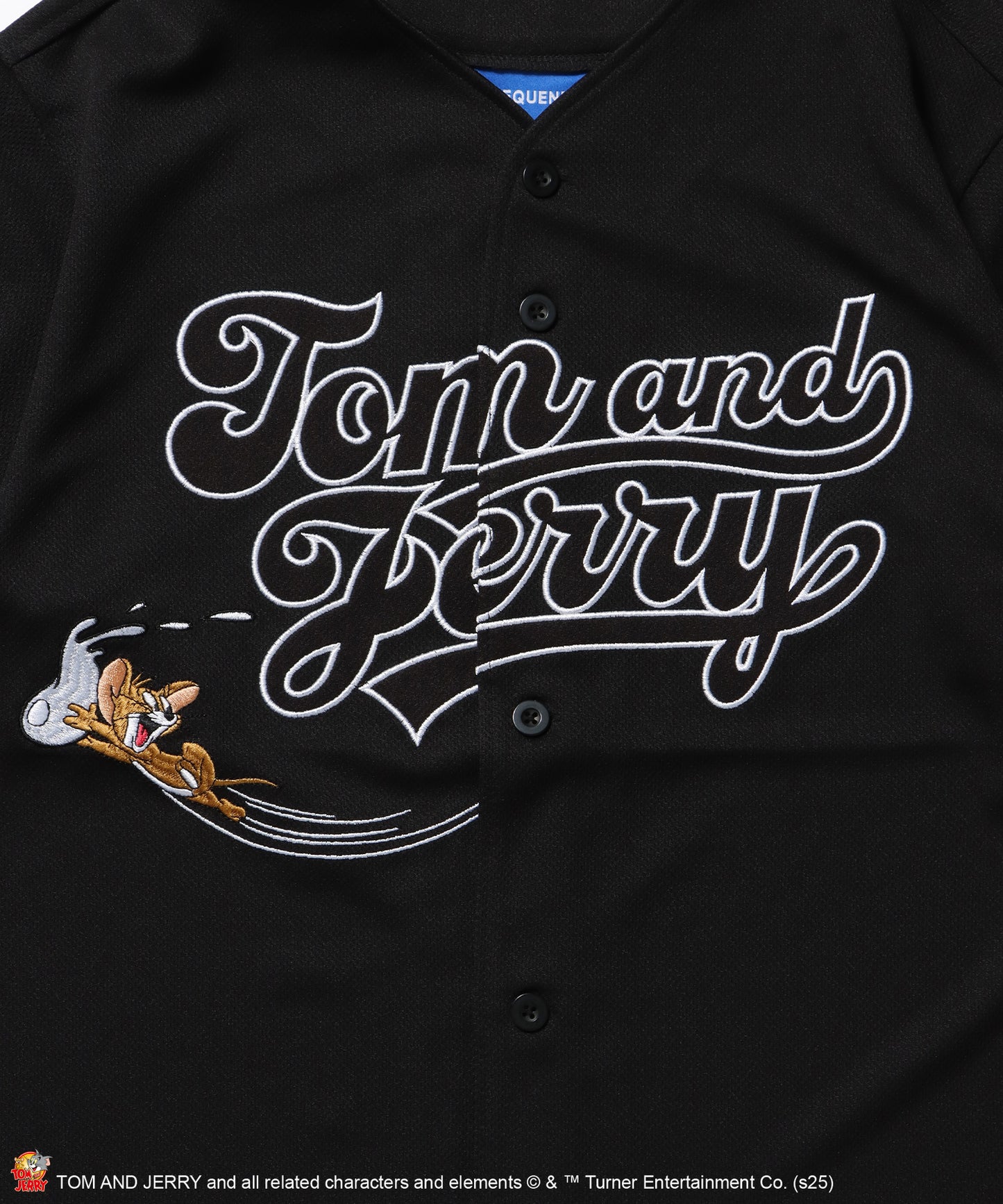 TJ TROBLE MAKER BASEBALL SHIRTS / トムとジェリー シャツ 半袖 ワッペン 刺繍 ワンポイント ブラック