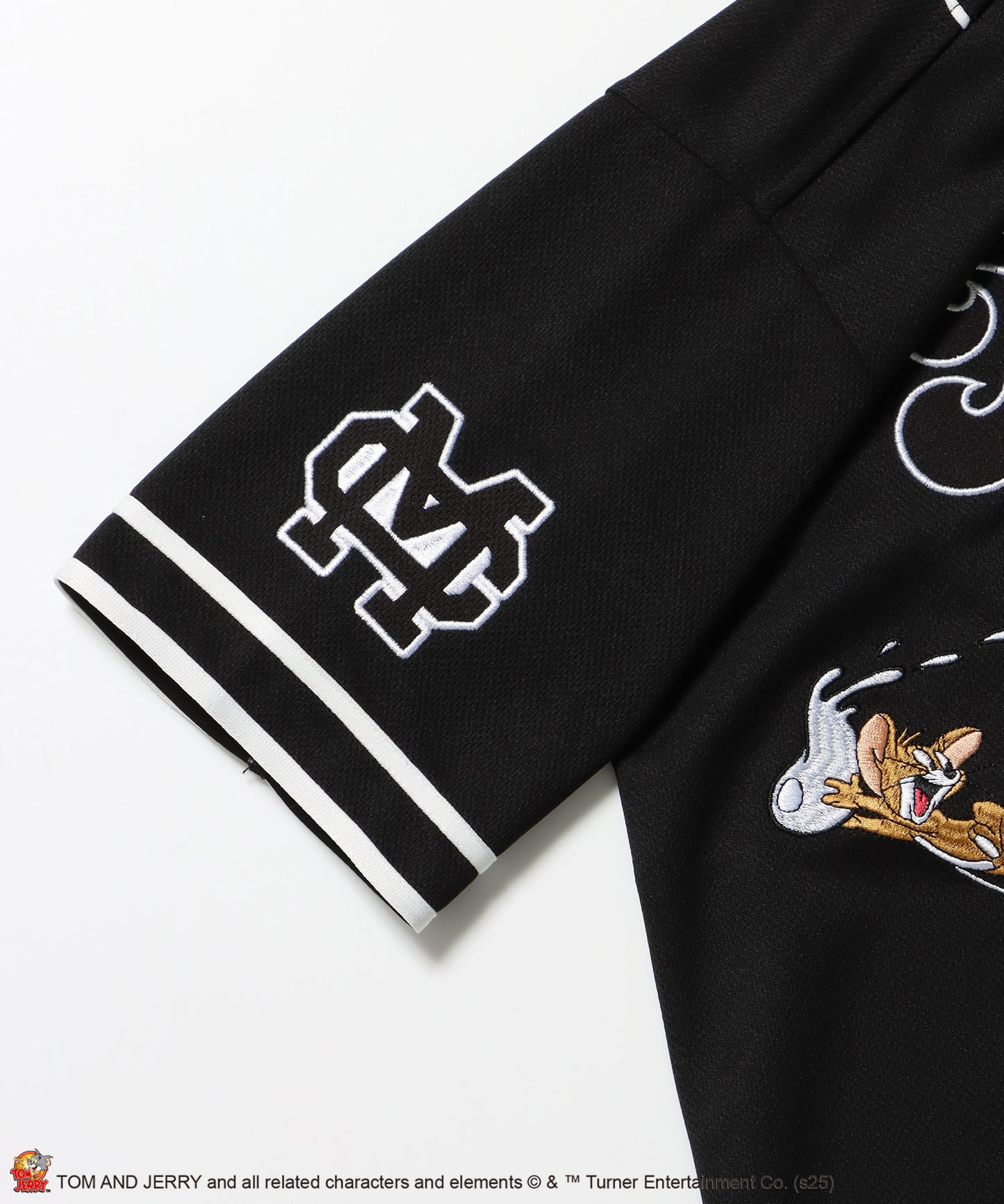 TJ TROBLE MAKER BASEBALL SHIRTS / トムとジェリー シャツ 半袖 ワッペン 刺繍 ワンポイント ブラック