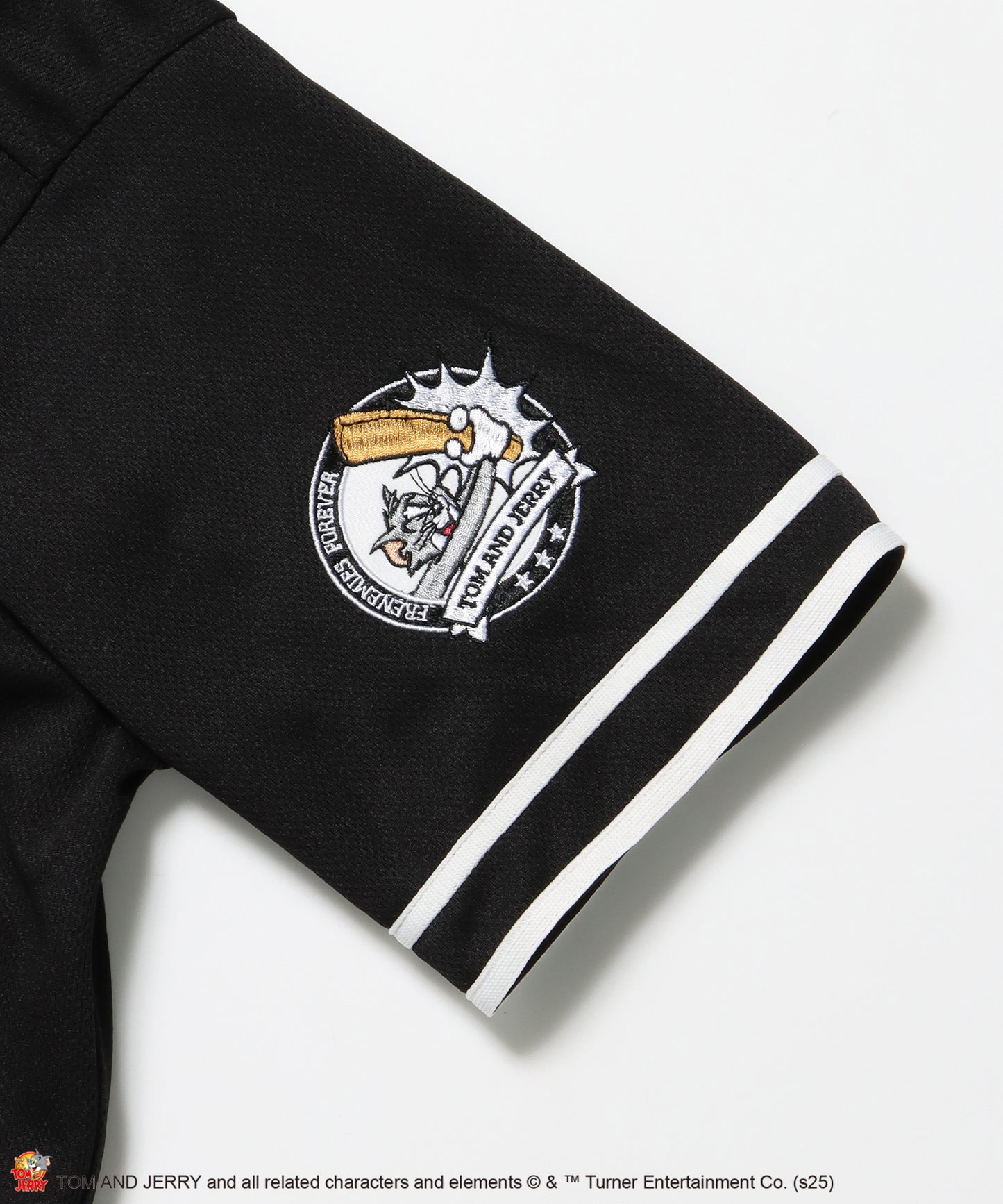 TJ TROBLE MAKER BASEBALL SHIRTS / トムとジェリー シャツ 半袖 ワッペン 刺繍 ワンポイント ブラック