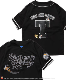 TJ TROBLE MAKER BASEBALL SHIRTS / トムとジェリー シャツ 半袖 ワッペン 刺繍 ワンポイント ブラック