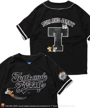 TJ TROBLE MAKER BASEBALL SHIRTS / トムとジェリー シャツ 半袖 ワッペン 刺繍 ワンポイント ブラック