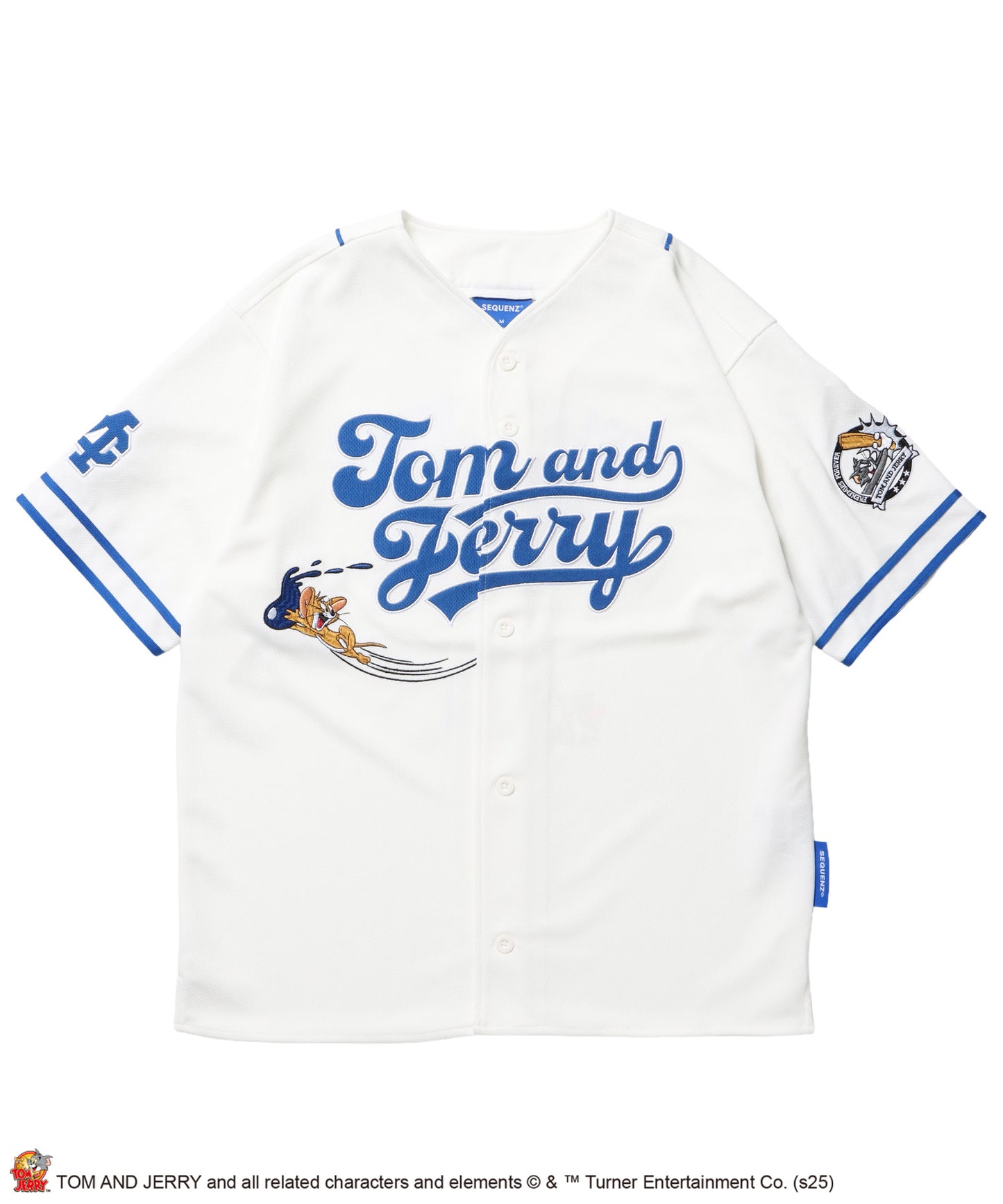 TJ TROBLE MAKER BASEBALL SHIRTS / トムとジェリー シャツ 半袖 ワッペン 刺繍 ワンポイント ホワイト