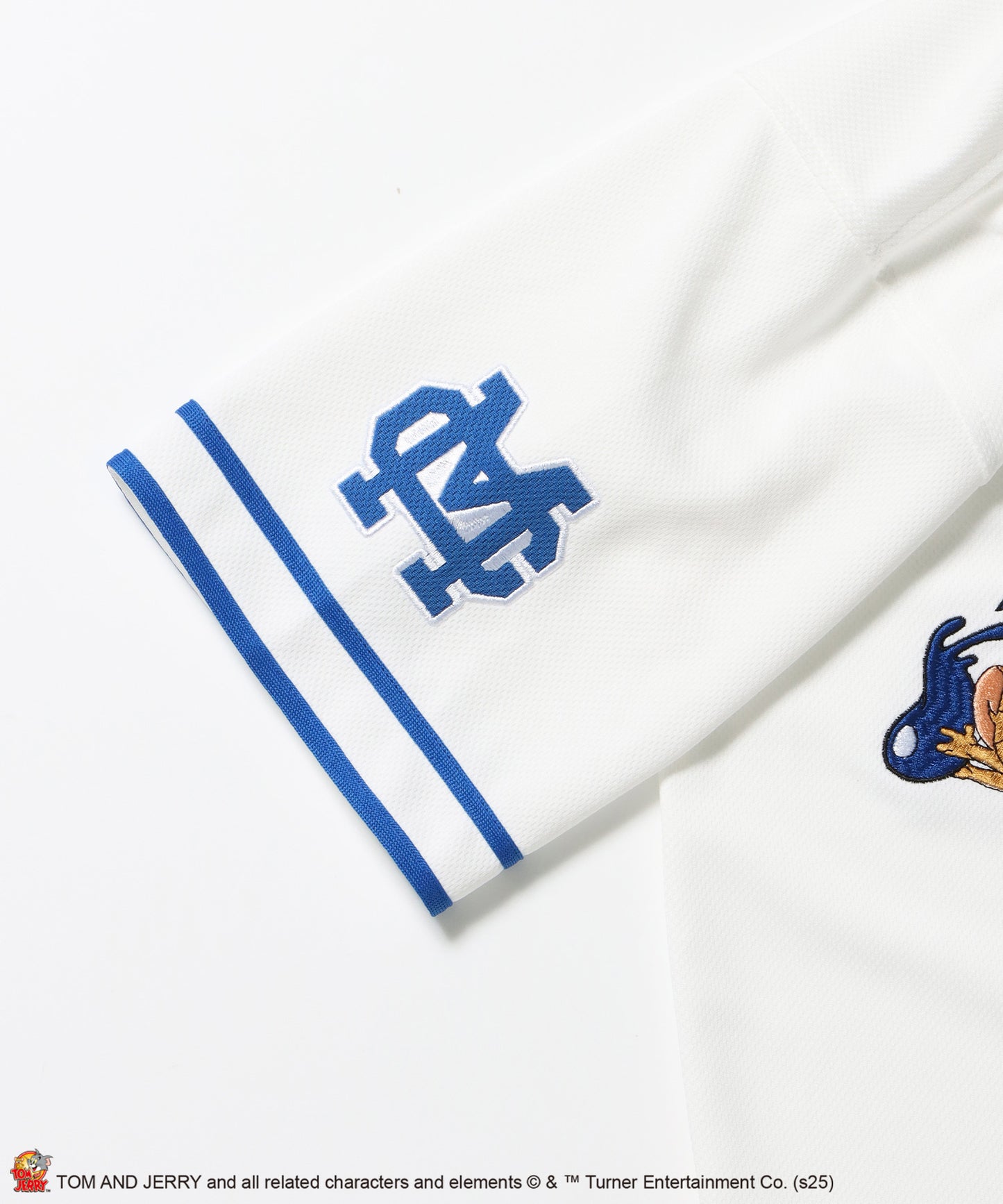 TJ TROBLE MAKER BASEBALL SHIRTS / トムとジェリー シャツ 半袖 ワッペン 刺繍 ワンポイント ホワイト