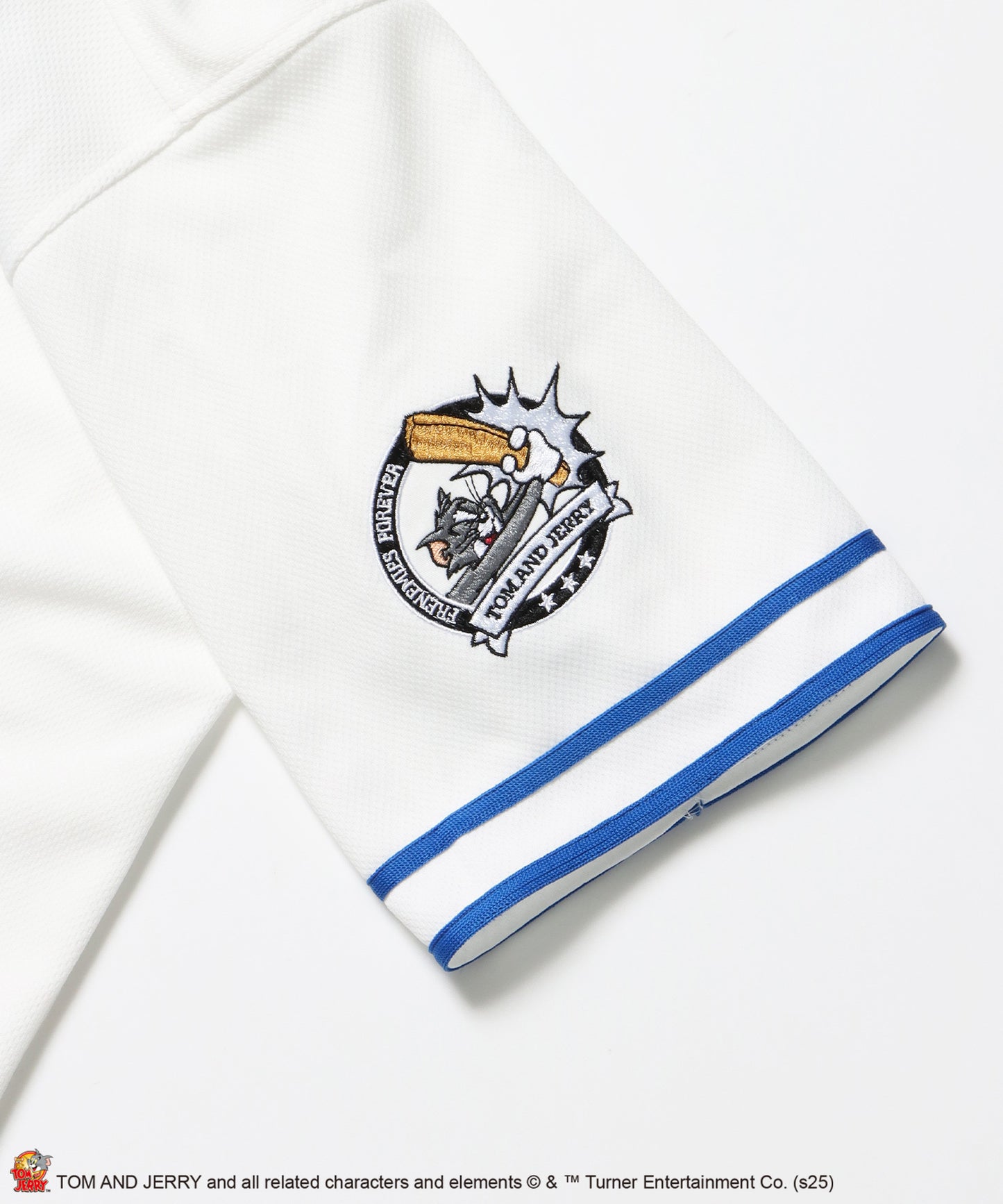 TJ TROBLE MAKER BASEBALL SHIRTS / トムとジェリー シャツ 半袖 ワッペン 刺繍 ワンポイント ホワイト