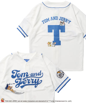 TJ TROBLE MAKER BASEBALL SHIRTS / トムとジェリー シャツ 半袖 ワッペン 刺繍 ワンポイント ホワイト