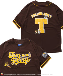 TJ TROBLE MAKER BASEBALL SHIRTS / トムとジェリー シャツ 半袖 ワッペン 刺繍 ワンポイント ブラウン