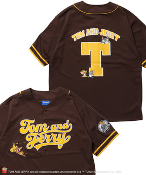TJ TROBLE MAKER BASEBALL SHIRTS / トムとジェリー シャツ 半袖 ワッペン 刺繍 ワンポイント ブラウン