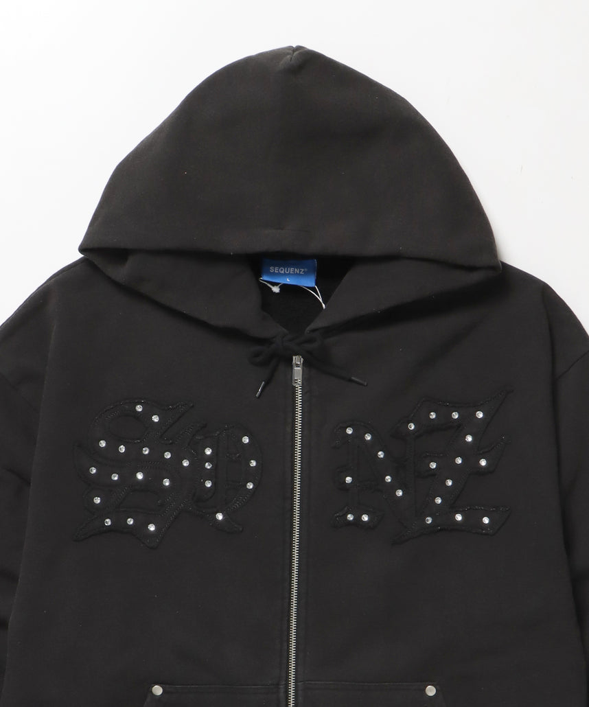 【C.D.S Black Sense】つなぎ 刺繍ロゴ ラインストーン SEQUENZ(シークエンズ)】APPLIQUE STONE FADE ZIP P/K