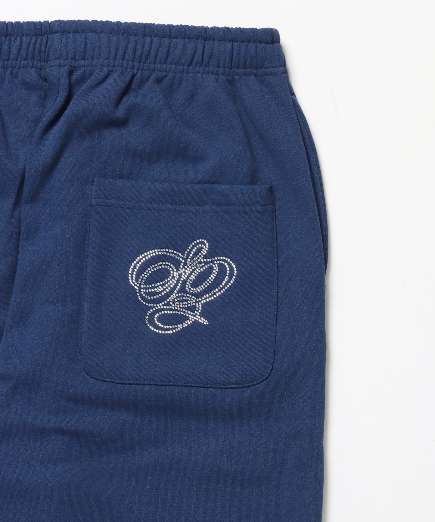 CROSS RHINE STONE SWEAT PANTS / ラインストーン クロス スウェットパンツ ドローコード 裏起毛 【セットアップ】 ダークネイビー