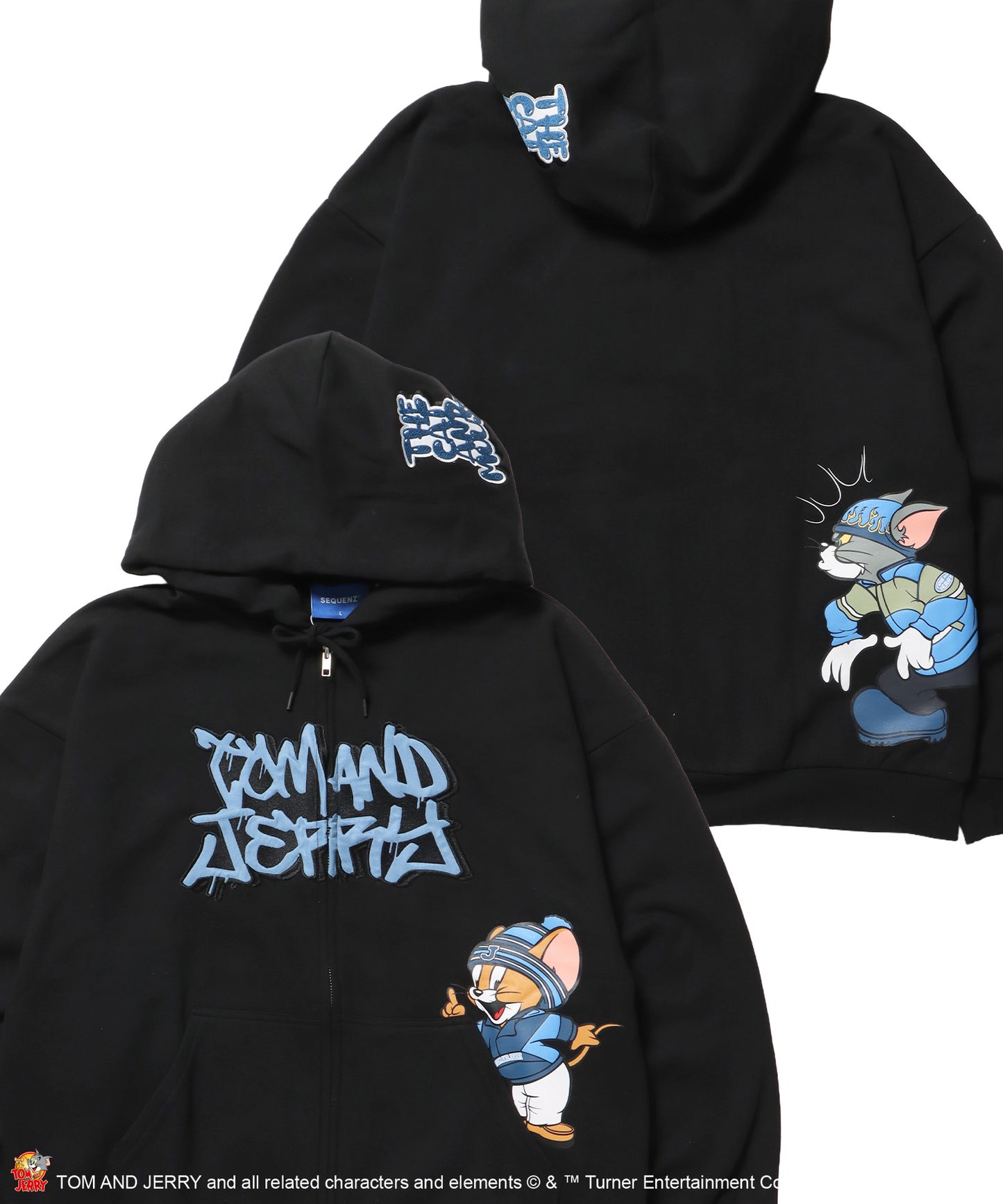 TJ O.G LOGO ZIP PK / トムとジェリー パーカー ジップ 刺繍 プリント ワッペン ブラック