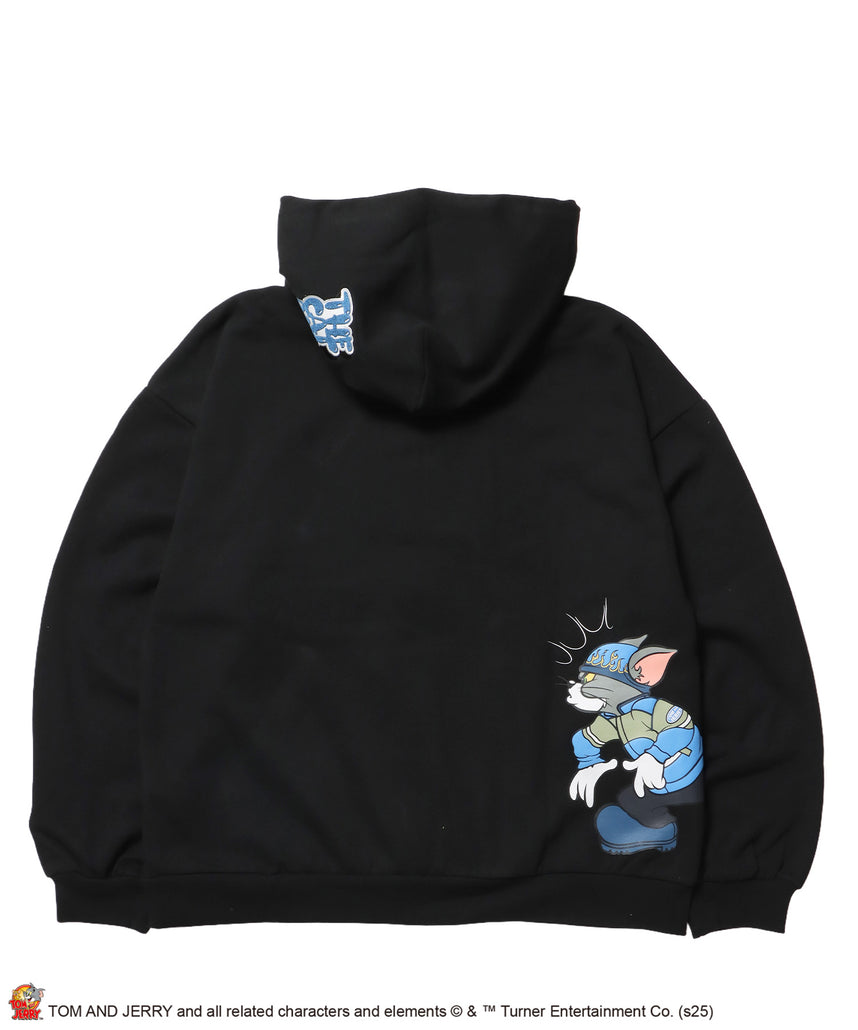 TJ O.G LOGO ZIP PK / トムとジェリー パーカー ジップ 刺繍 プリント ワッペン ブラック