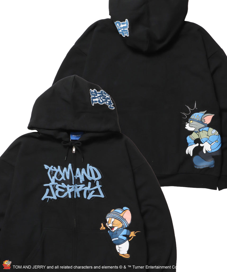 TJ O.G LOGO ZIP PK / トムとジェリー パーカー ジップ 刺繍 プリント ワッペン ブラック