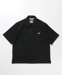 90TH H.SWEAT S/S 1/2 ZIP SHIRT / ヘビーウェイト 半袖 ハーフジップ 裏毛 ワンポイント ≪セットアップ対応≫ ブラック