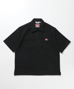 90TH H.SWEAT S/S 1/2 ZIP SHIRT / ヘビーウェイト 半袖 ハーフジップ 裏毛 ワンポイント ≪セットアップ対応≫ ブラック