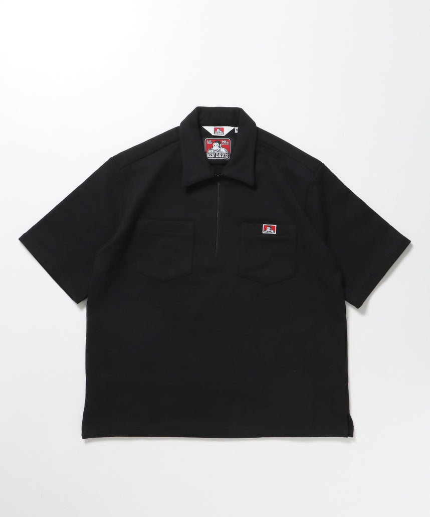 90TH H.SWEAT S/S 1/2 ZIP SHIRT / ヘビーウェイト 半袖 ハーフジップ 裏毛 ワンポイント ≪セットアップ対応≫ ブラック