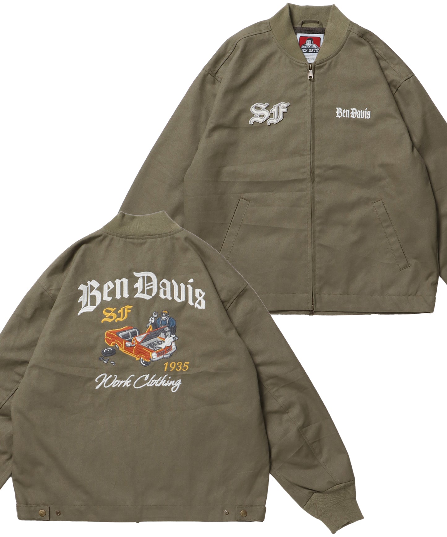 MECHANIC EMB RIBBED JACKET / ワーク ジャケット 刺繍 ジャケット ダック アウター カーキ