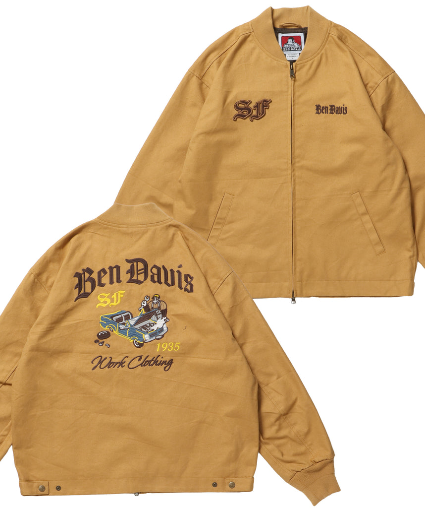 MECHANIC EMB RIBBED JACKET / ワーク ジャケット 刺繍 ジャケット ダック アウター ベージュ