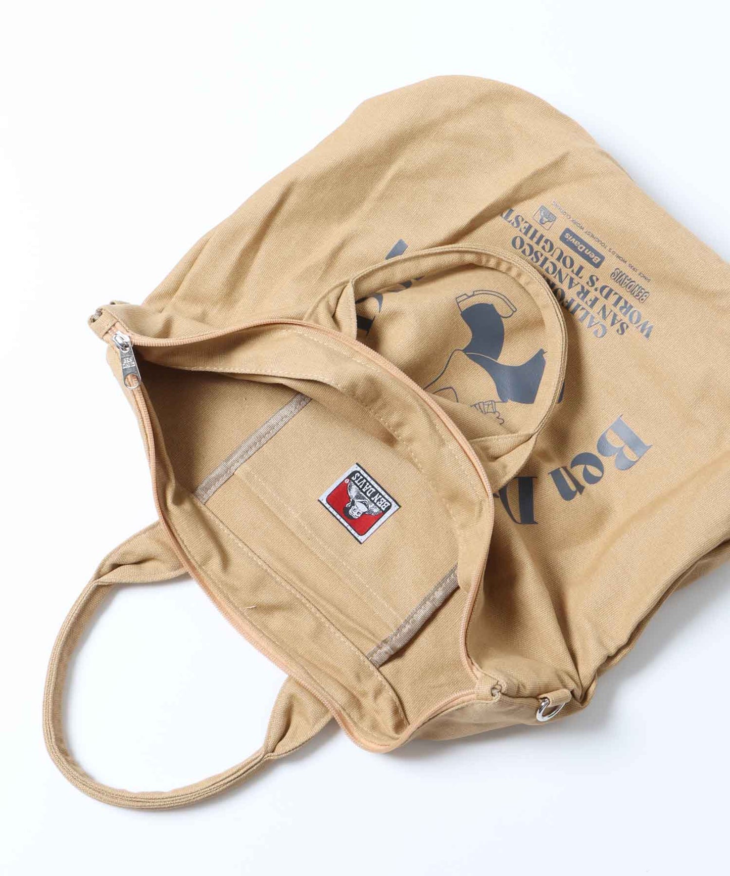 【BEN DAVIS(ベン デイビス)】ZIP TOTE / ルーディ アーチロゴ ジップトートバッグ ベージュ