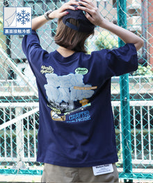 OVERLAP COOL TEE / Tシャツ 接触冷感 半袖 クルーネック ワンポイント 刺繍 ワンポイント ネイビー