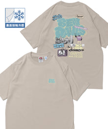OVERLAP COOL TEE / Tシャツ 接触冷感 半袖 クルーネック ワンポイント 刺繍 ワンポイント ベージュ