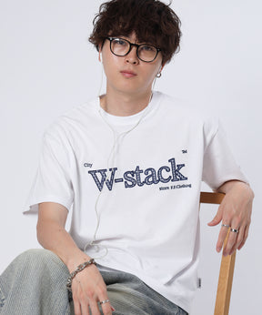 ユニバーサルロゴショート丈Tシャツ/ Tシャツ クルーネック 半袖 プリント 刺繍 チェック 【短丈】 柄80