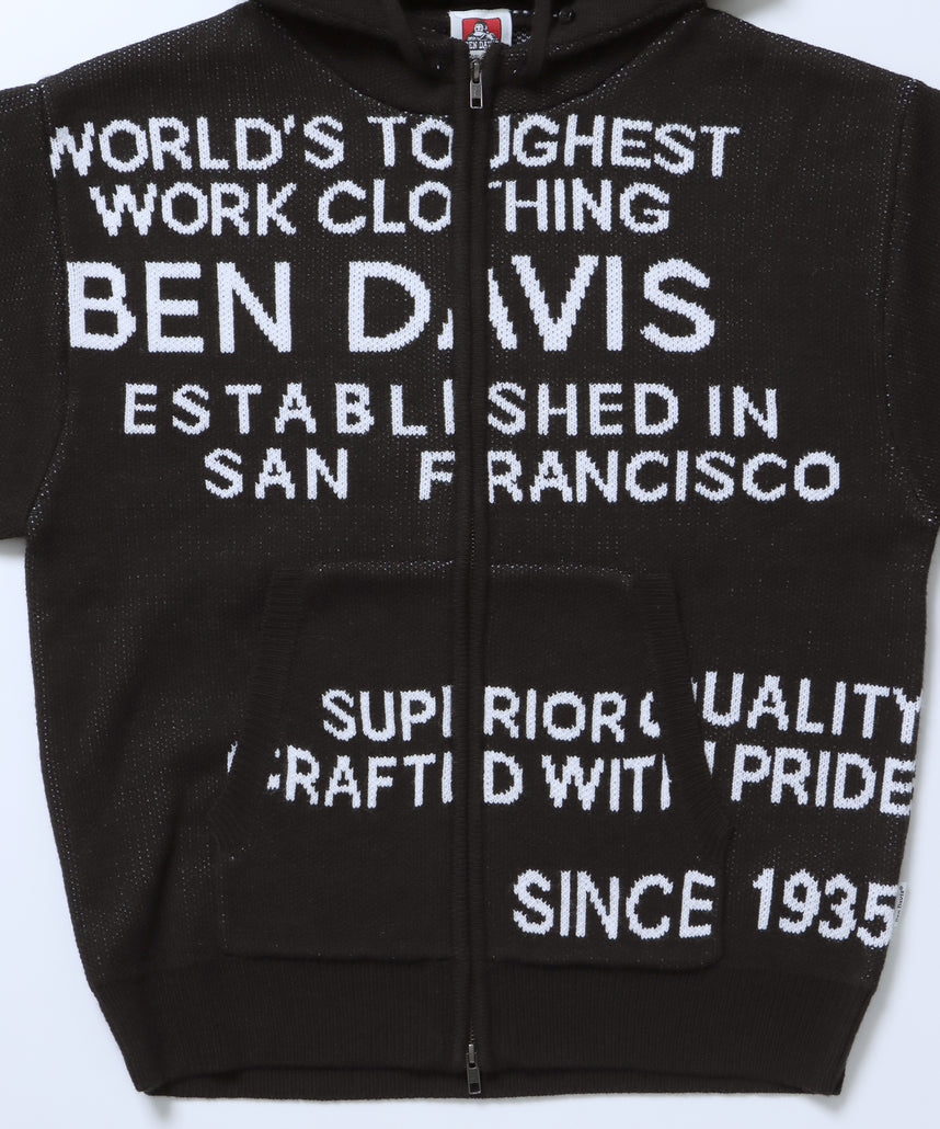 FAUX FUR TRIM KNIT JACKET / オーバーサイズ ニット ファー ジップパーカー フーディ ダブルジップ ブラック