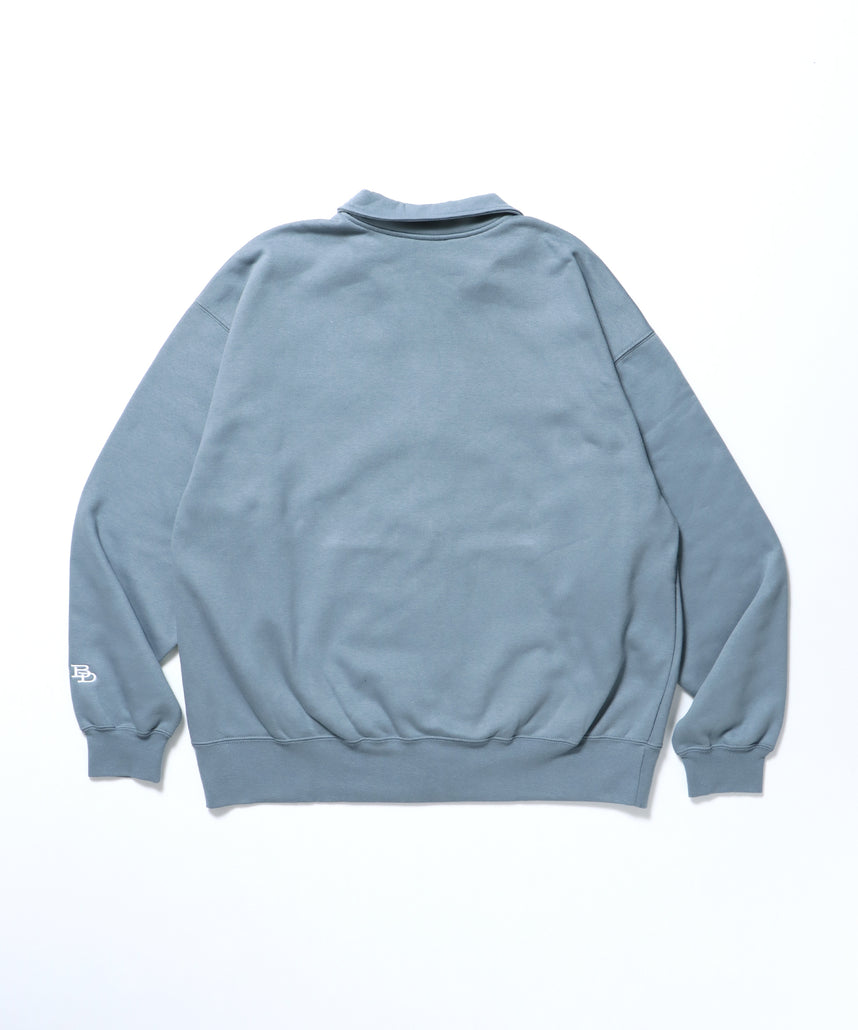 STAND ZIP SWEAT NV / オーバーサイズ 刺繍 ワンポイント シンプル ノームコア 裏起毛 シティガール シティボーイ ブルーグレー