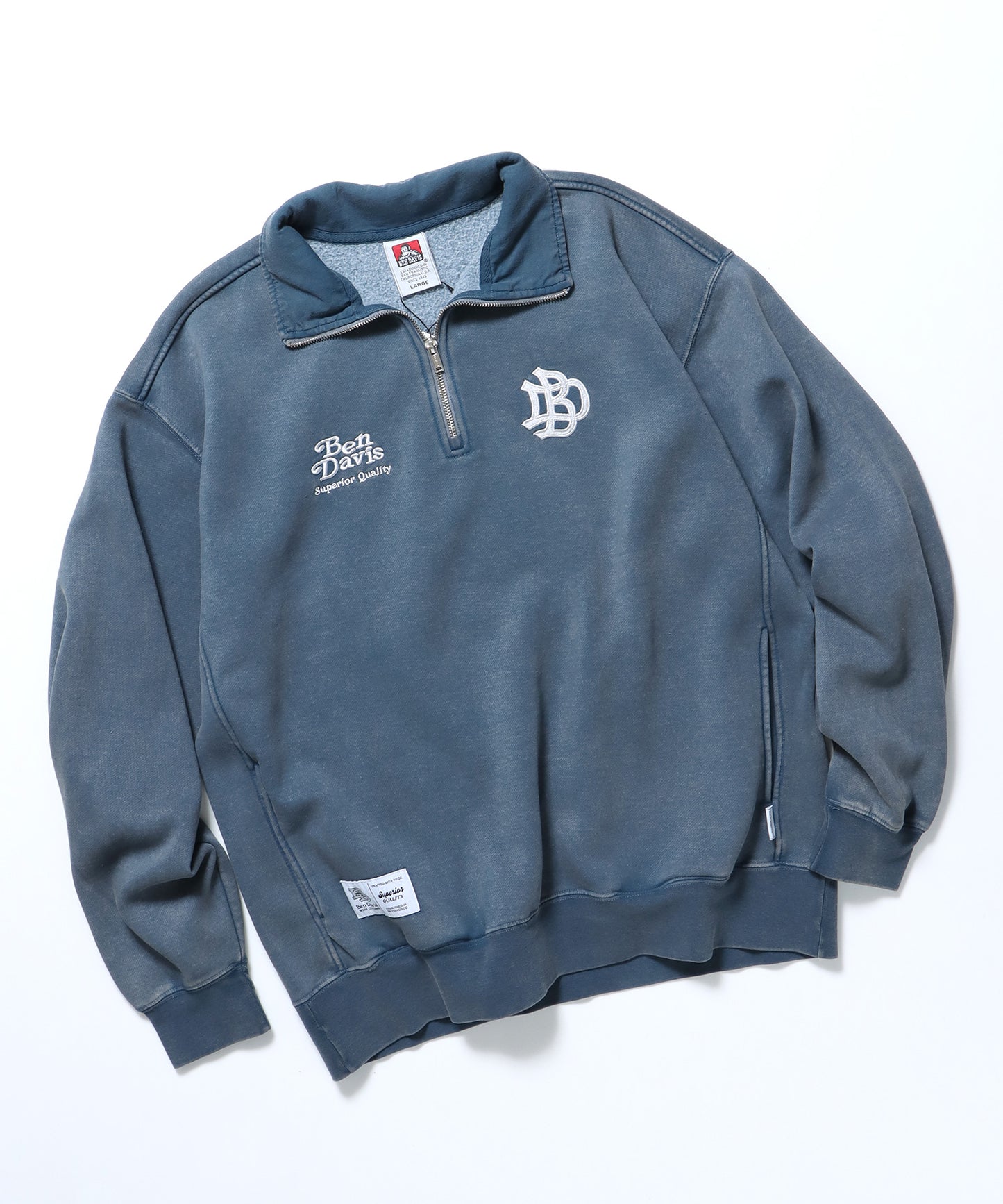 LEAGUER FADED HALF ZIP / ヴィンテージライク オーバーサイズ シンプル ノームコア 刺繍 裏起毛 ダークネイビー