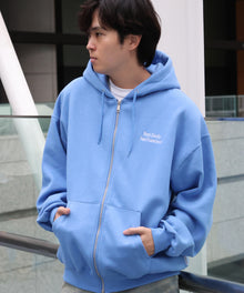 BD SWEAT ZIP HOODIE / スウェットパーカー Wジップ フーディ ワンポイント刺繍 裏起毛 ユニセックス スカイブルー