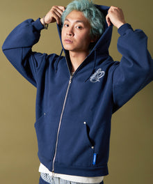 CROSS RHINE STONE ZIP P/K / パーカー ジップパーカー ラインストーン クロスデザイン 裏起毛 ダブルジップ 短丈 【セットアップ】 ダークネイビー