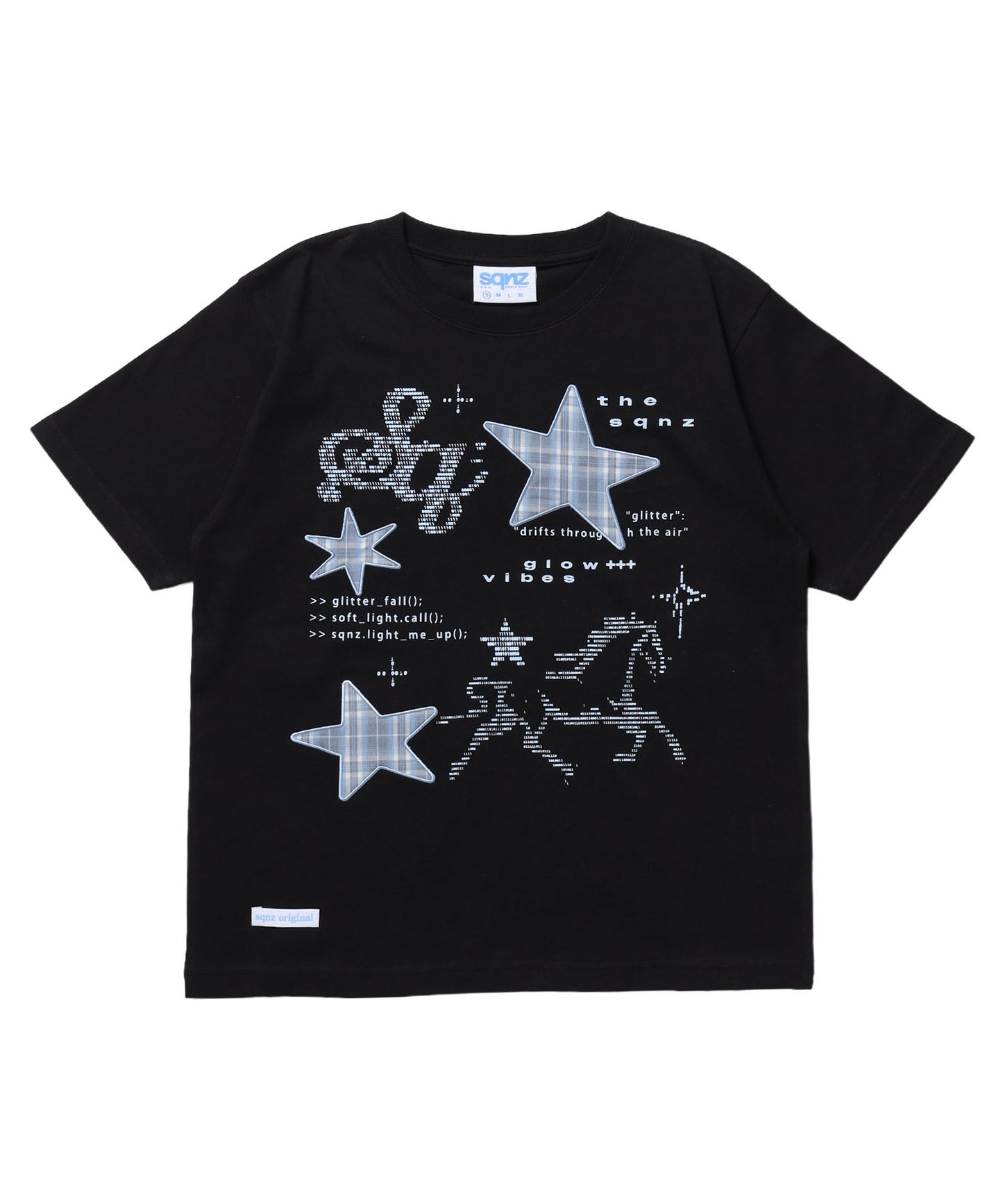 ※WEB限定 / ワッペン×チェック / モチーフデザイン半袖Tシャツ / sqnz motif applique tee / ブラック