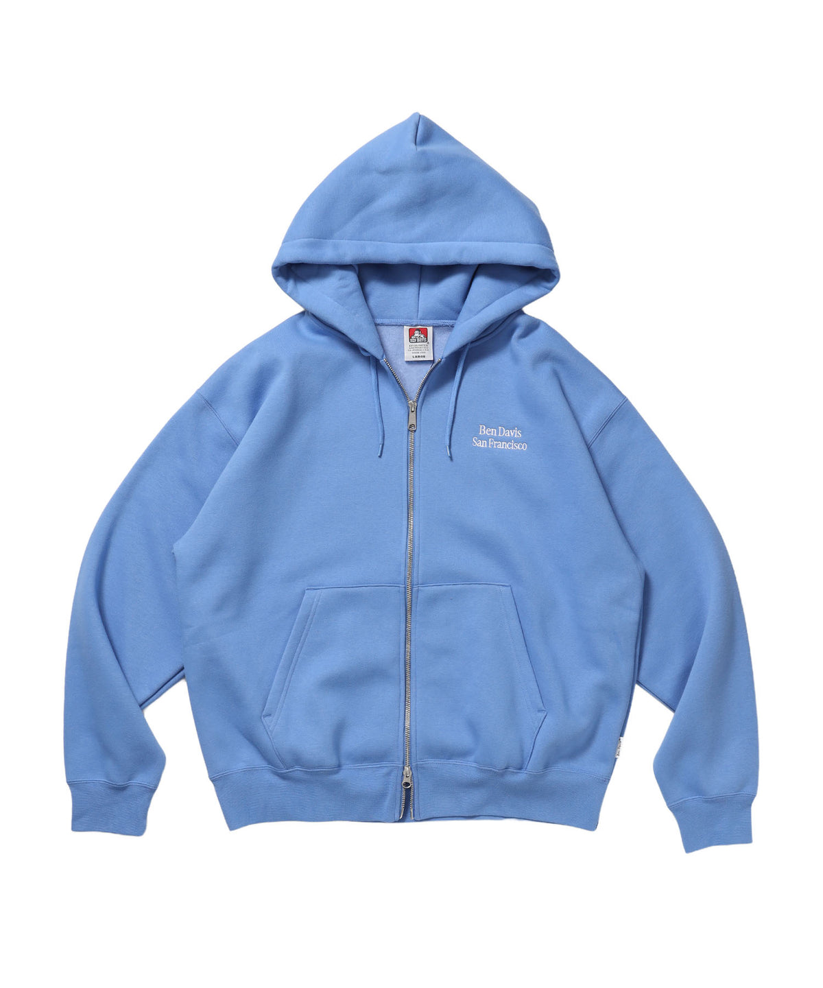 BD SWEAT ZIP HOODIE / スウェットパーカー Wジップ フーディ ワンポイント刺繍 裏起毛 ユニセックス スカイブルー