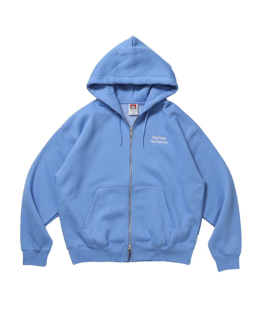 BD SWEAT ZIP HOODIE / スウェットパーカー Wジップ フーディ ワンポイント刺繍 裏起毛 ユニセックス スカイブルー