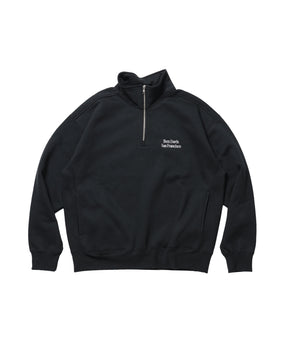 BD SWEAT HALF ZIP / スウェット ハーフジップ ワンポイント刺繍 裏起毛 サイドポケット ユニセックス ブラック