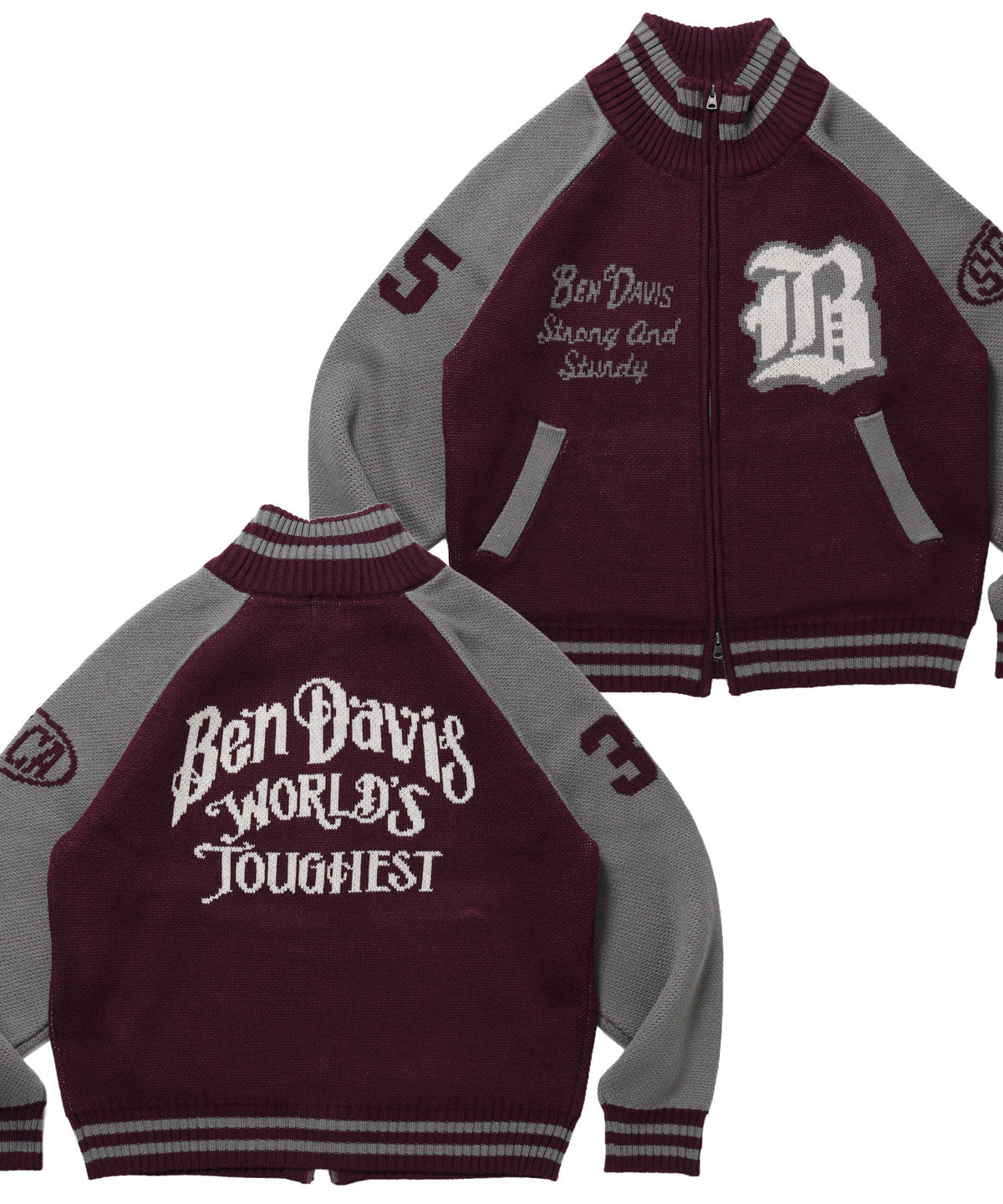 BALLPARK KNIT JACKET / ニット ジャケット ジャケード 刺繍 スタジャン スタジアムジャンパー ユニセックス 秋冬 ワイン