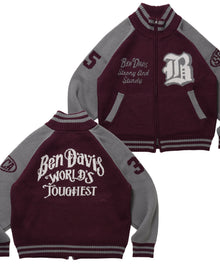 BALLPARK KNIT JACKET / ニット ジャケット ジャケード 刺繍 スタジャン スタジアムジャンパー ユニセックス 秋冬 ワイン