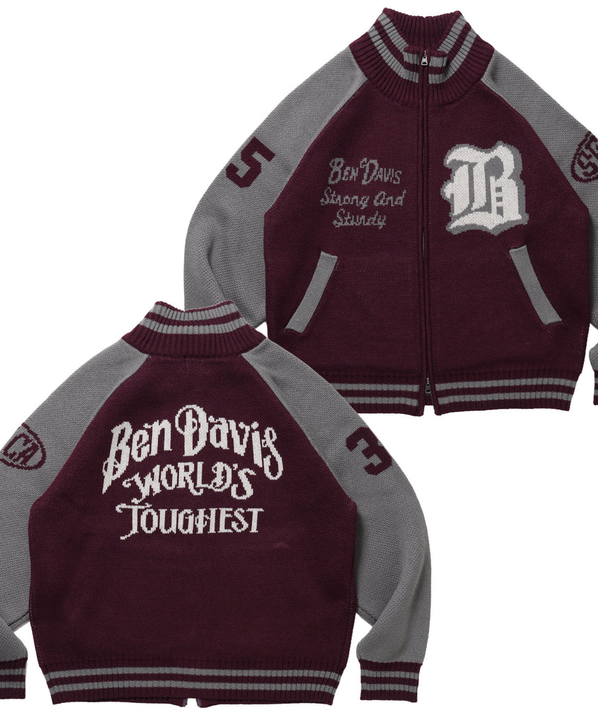 BALLPARK KNIT JACKET / ニット ジャケット ジャケード 刺繍 スタジャン スタジアムジャンパー ユニセックス 秋冬 ワイン