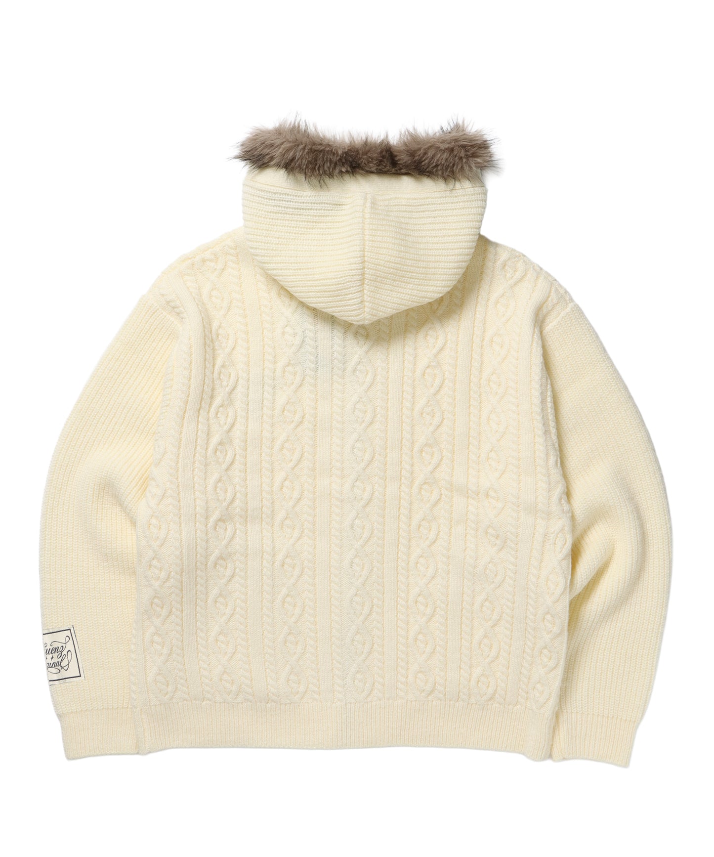 《一部予約商品》FUR CABLE KNIT ZIP-UP HOODIE / ニット ジップパーカー 刺繍 ファー ケーブルニット アイボリー
