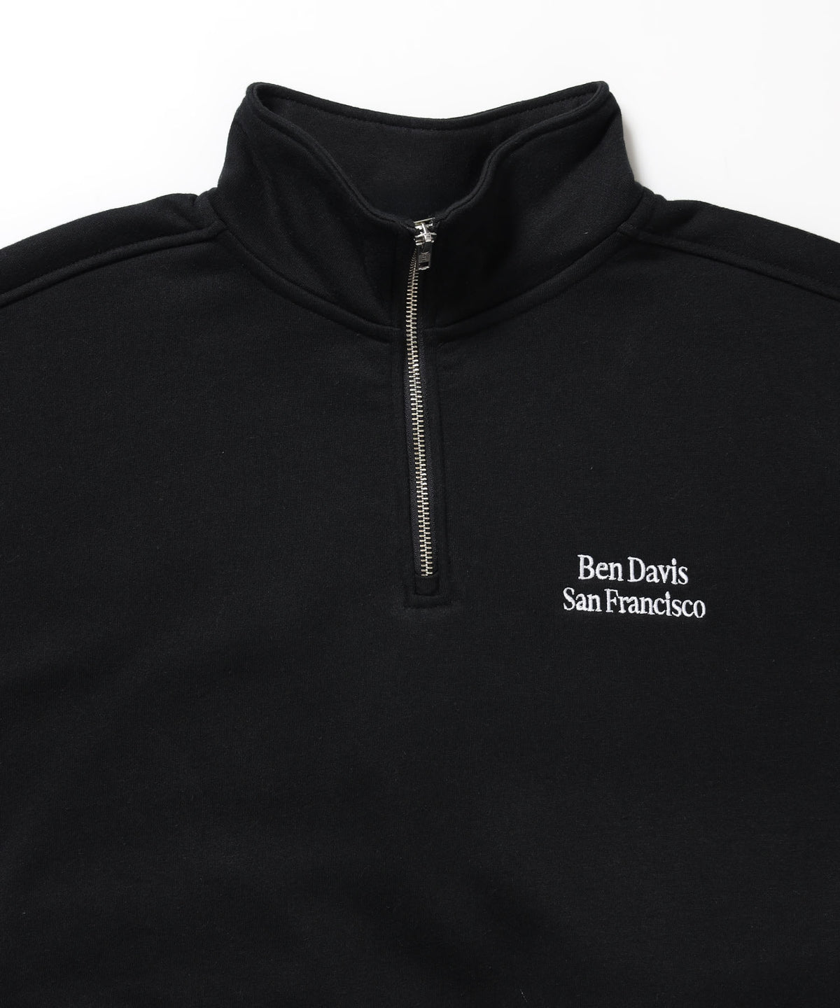 BD SWEAT HALF ZIP / スウェット ハーフジップ ワンポイント刺繍 裏起毛 サイドポケット ユニセックス ブラック