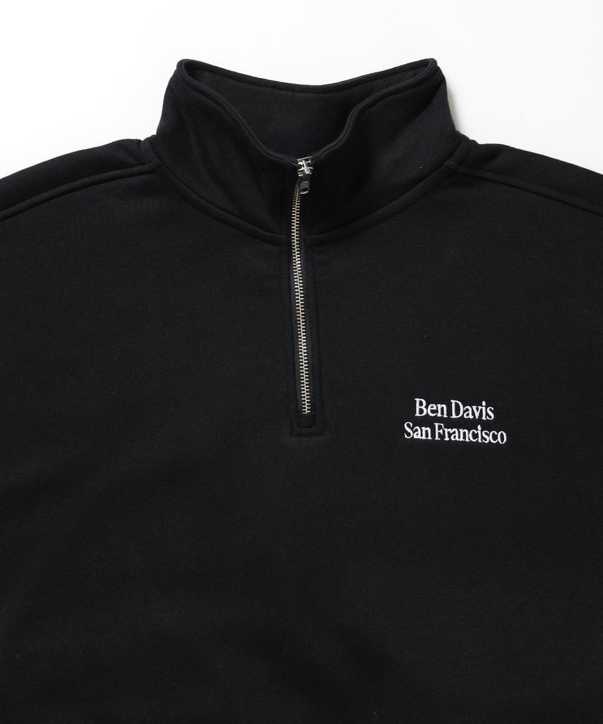 BD SWEAT HALF ZIP / スウェット ハーフジップ ワンポイント刺繍 裏起毛 サイドポケット ユニセックス ブラック