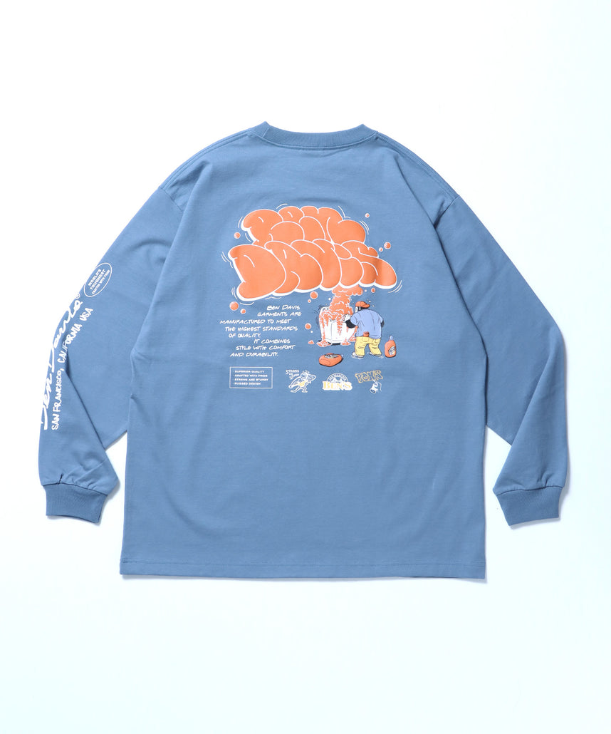 BUBBLE L/S TEE[WIDE] / ロンT 長袖 ワンポイント ワイドシルエット ブルーグレー