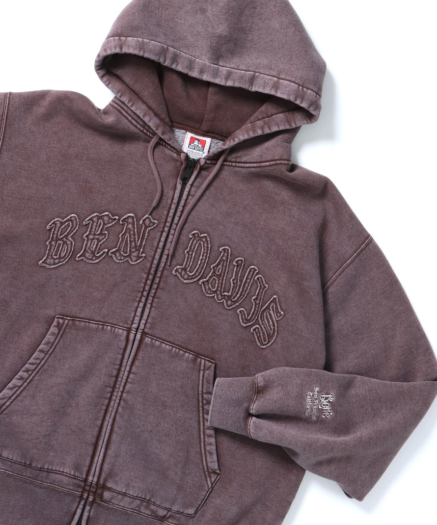 LETTERS FADED ZIP HOODIE / オーバーサイズ 裏起毛 パーカー ジップ フード ヴィンテージライク ブラウン