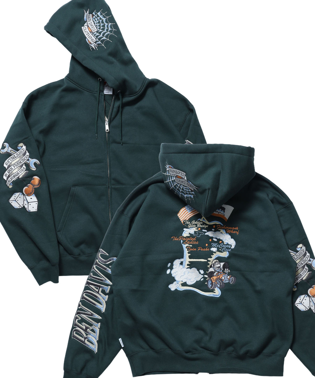 SANMARINO ZIP HOODIE / ジップパーカー フード キャラクター デザイン 裏起毛 ユニセックス ダークグリーン