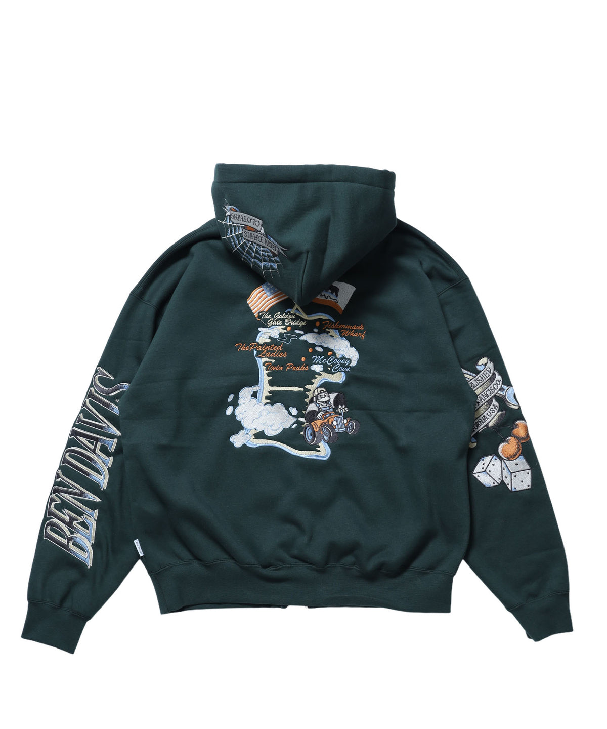 SANMARINO ZIP HOODIE / ジップパーカー フード キャラクター デザイン 裏起毛 ユニセックス ダークグリーン