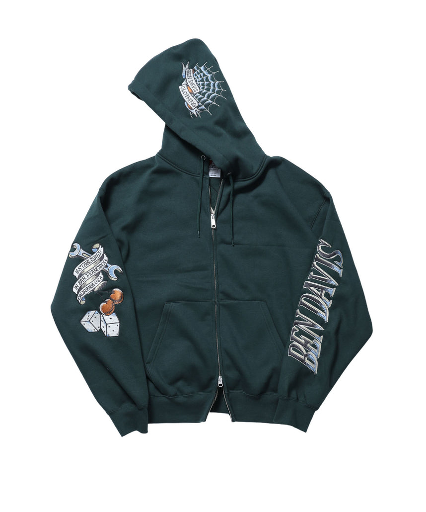 SANMARINO ZIP HOODIE / ジップパーカー フード キャラクター デザイン 裏起毛 ユニセックス ダークグリーン